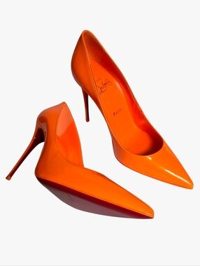 Christian Louboutin Kate 100 Patent Leather Pumps Fluo Orange 36.5